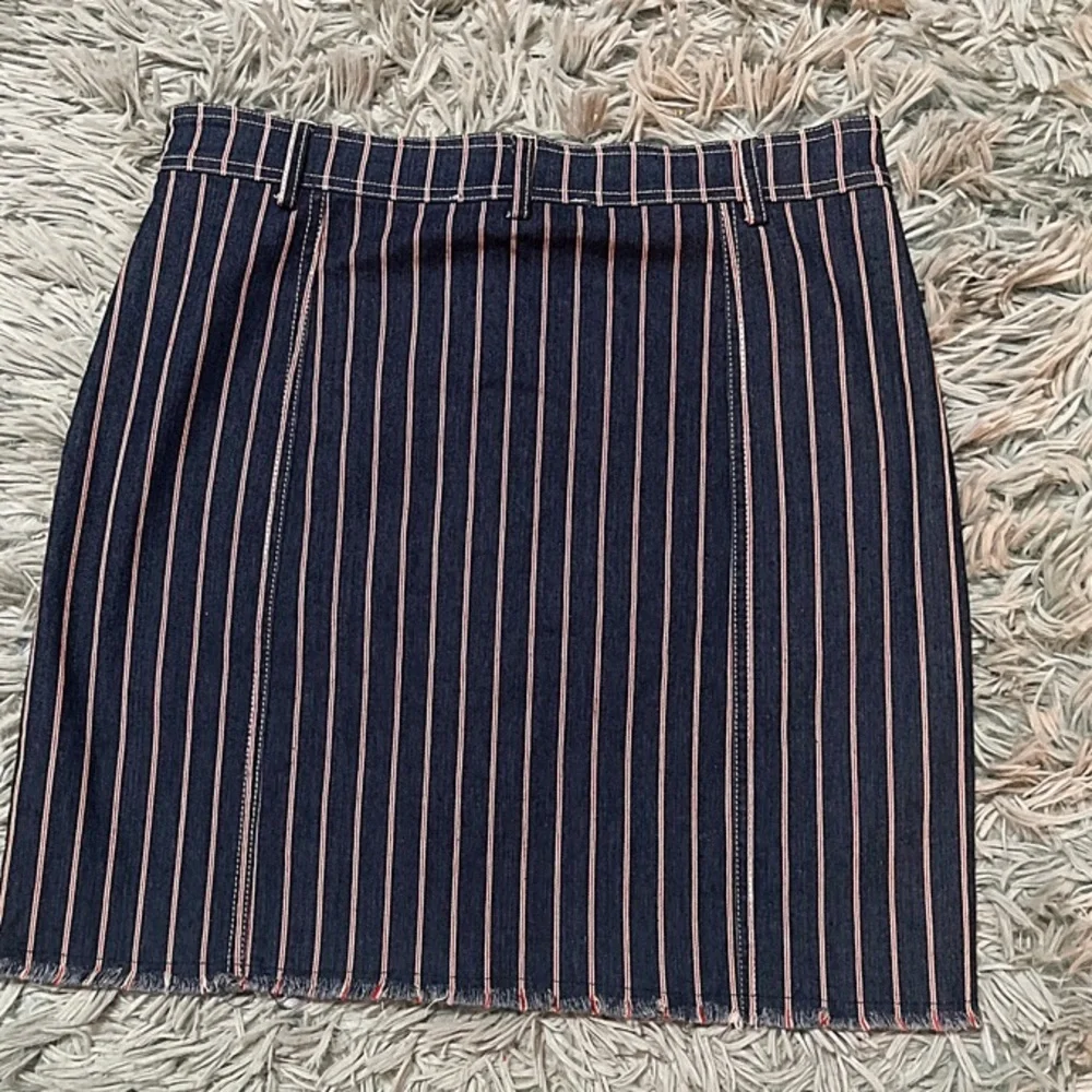 Striped Button Down Denim Skirt